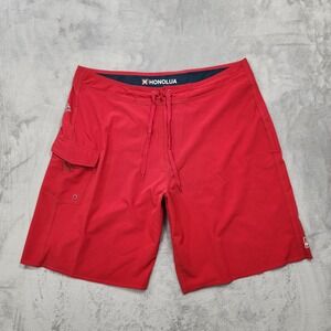 Honolua Board Shorts Mens 36 Red Hawaii Print Stretch Swim Surf Quick Dry Beach